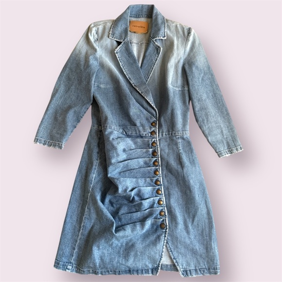 Retrofete Dresses & Skirts - Retrofête Willa Ruched Denim Mini Dress Light Wash Snap Front Luxe - Medium
